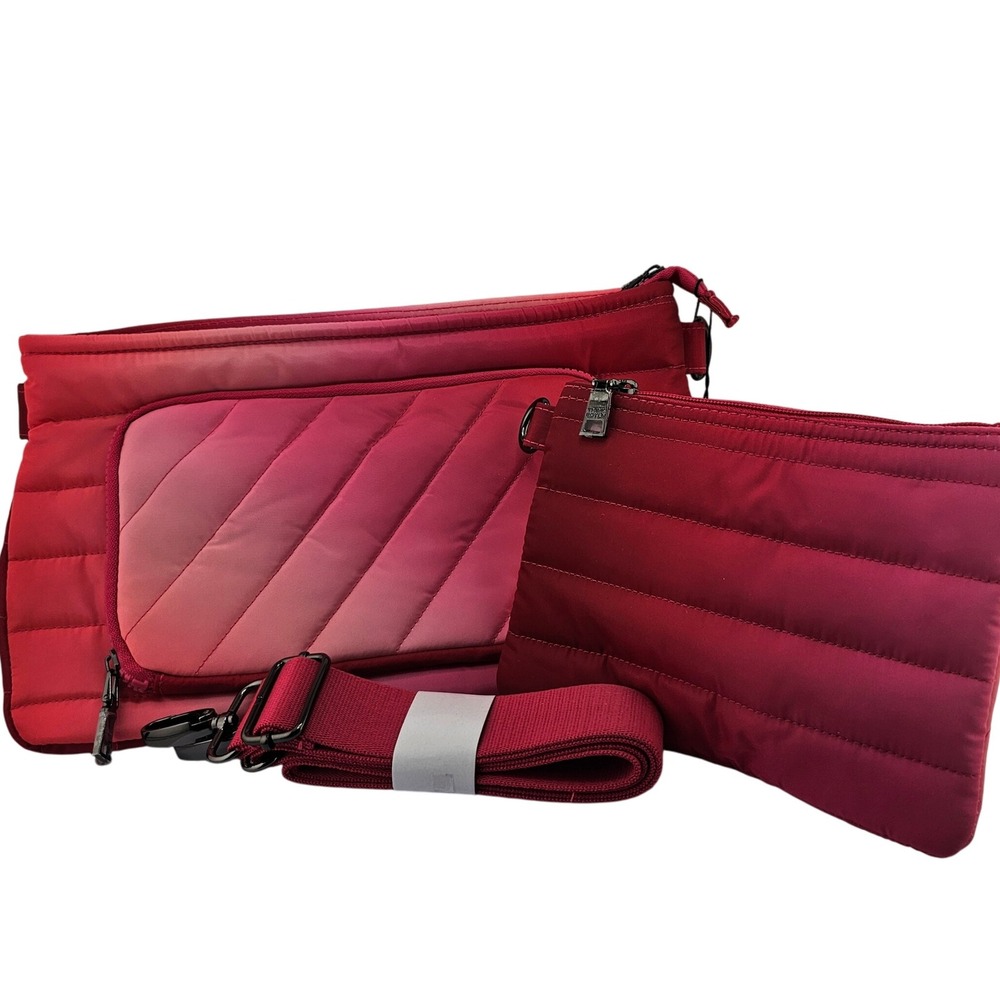 Think Royln‎ Ombre Puffer Crossbody Bag with Wallet Pouch Set Red Pink